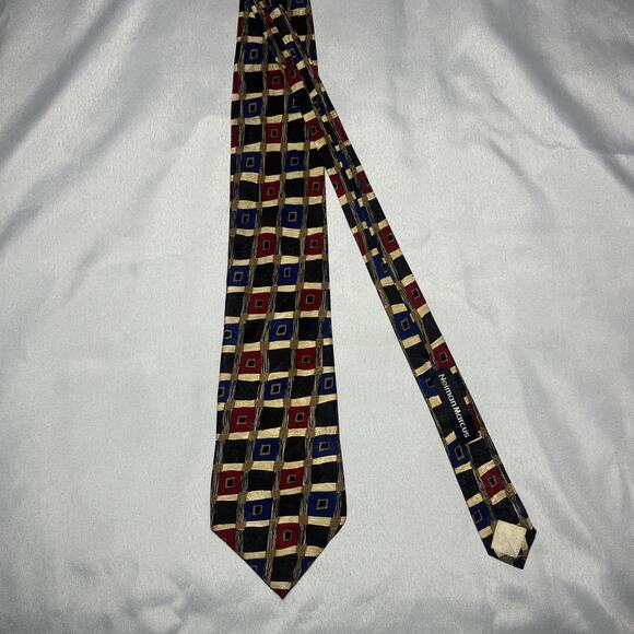 Neiman Marcus Silk Men's Tie Spain Unique Pattern Design Art Red Blue Black - Picture 2 of 5